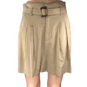 Seed Heritage Beige Pleated High Waisted Belted Pockets Casual Bermuda Shorts 8
